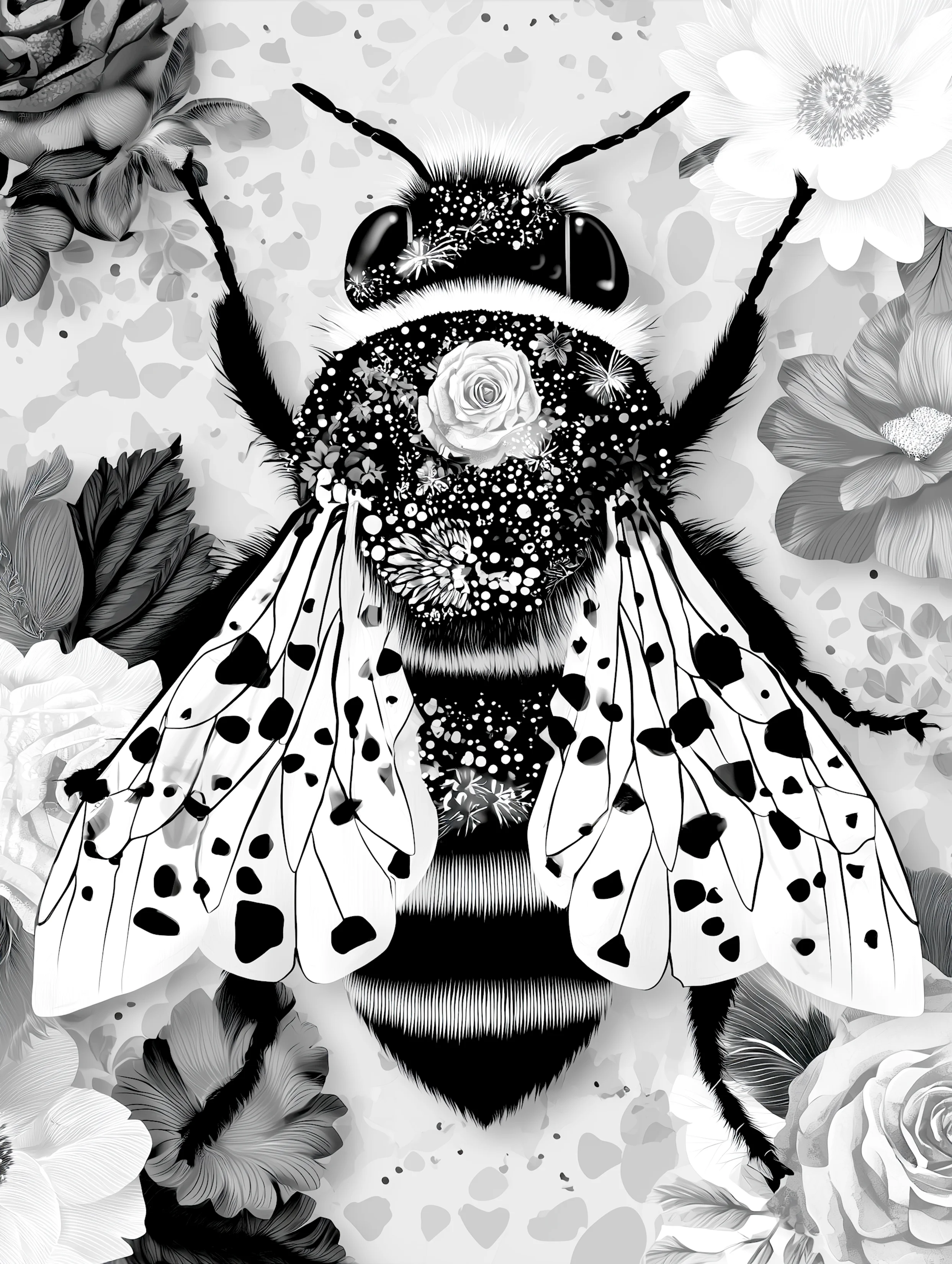 Free printable bee coloring page for adults featuring rose back bee